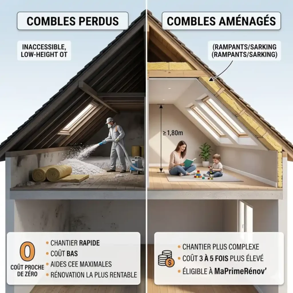 Combles perdus ou combles aménagés : quelle différence de prix ?