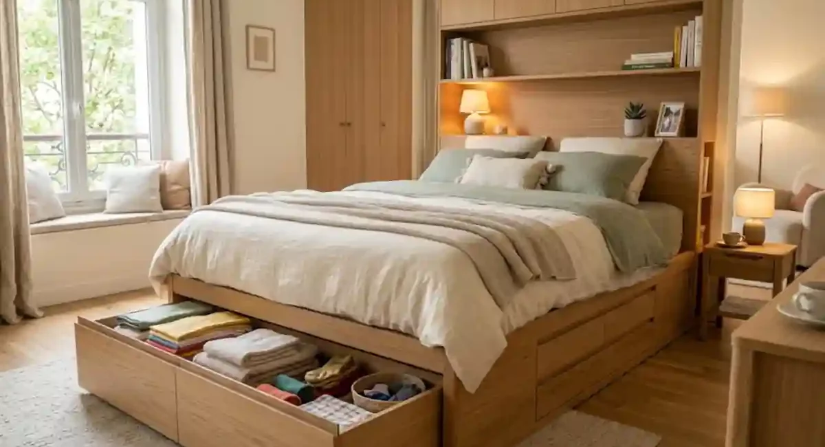 Rangement intégré lit double avec rangement : optimiser sa chambre sans perdre en confort
