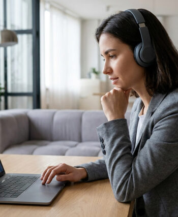 Femme en télétravail analysant des graphiques de rentabilité financière sur son ordinateur portable.