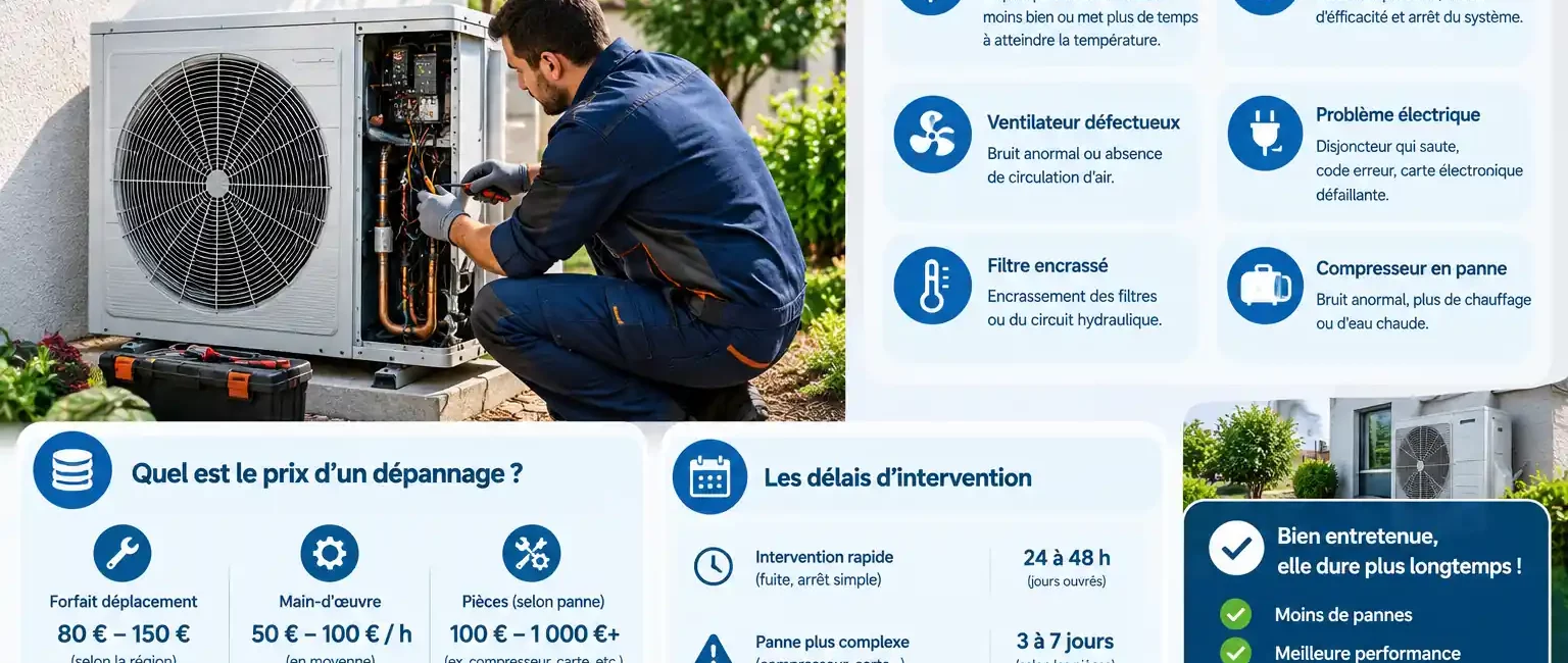 Dépannage pompe à chaleur : pannes courantes, prix et délais en 2026